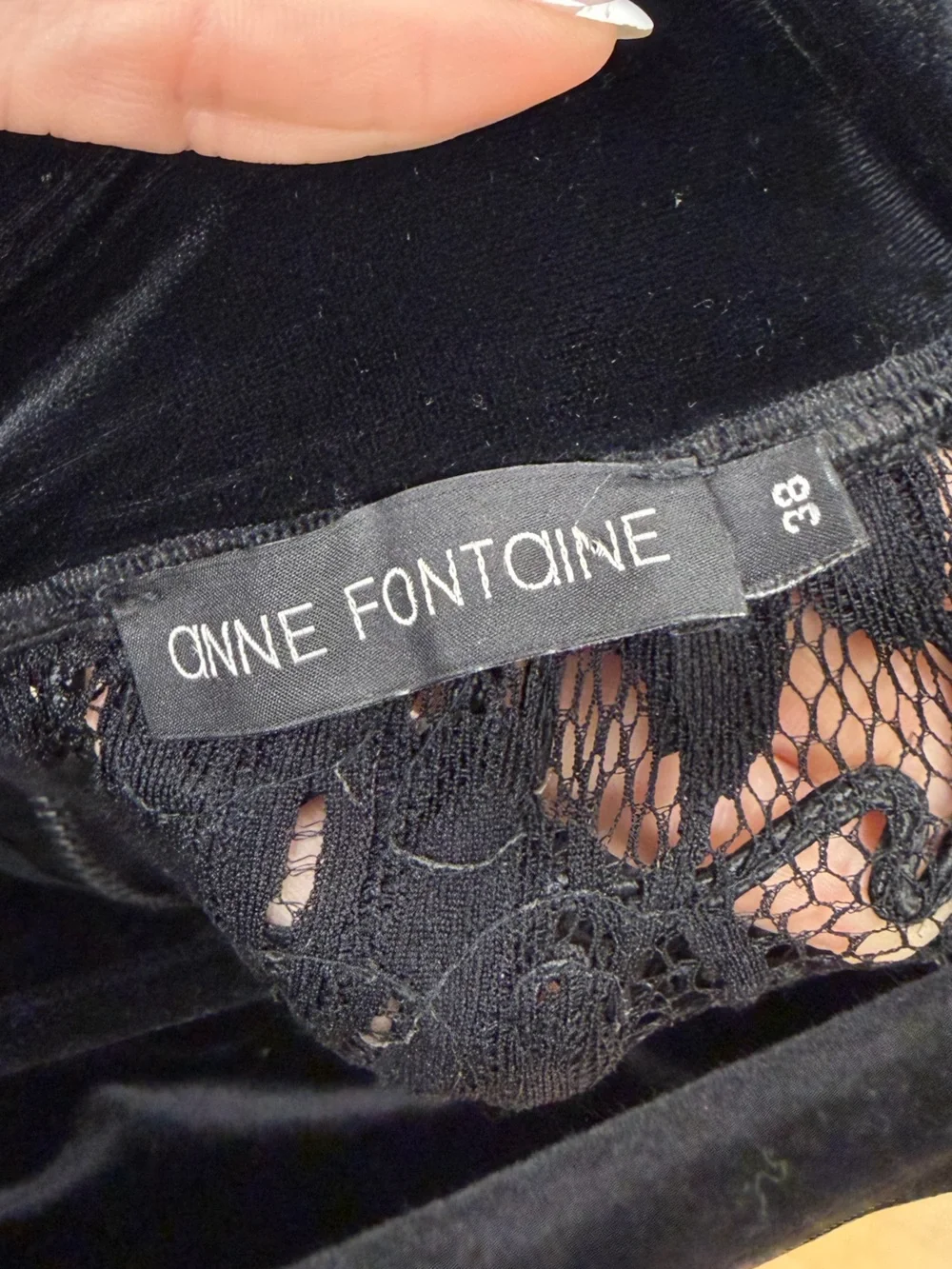 Anne Fontaine Lace Embroidered Semi Sheer Dress Velvet Collar Black Sz 38 US 4 6